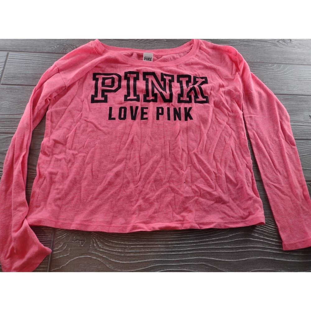 Victoria Secret Pink Womens Long Sleeve Shirt Graphic Tee Pink Love Pink XS